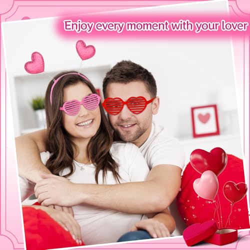 Valentine's Heart Headbands & Heart-Shaped Sunglasses Set - Red & Pink, 24 pcs