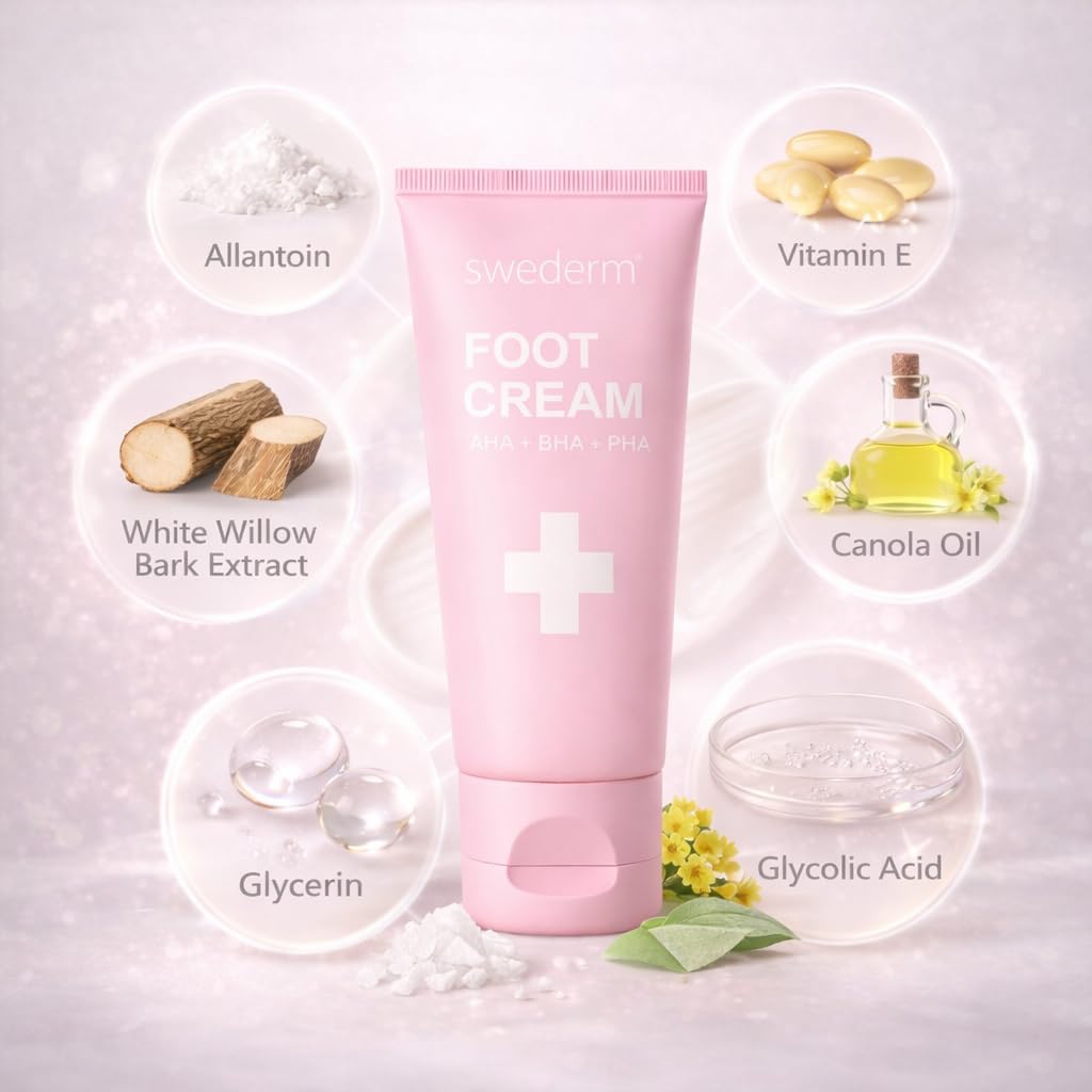 swederm Moisturizing Foot Cream Callus Remover - Heel Repair for Dry Cracked Heels, Hydrating Exfoliating Treatment with AHA BHA PHA Acids, Softens Rough and Dry Feet, 2.54 oz