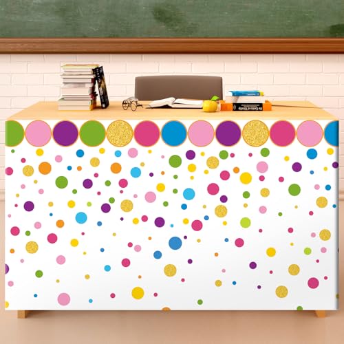 Polka Dots Table Skirt for Teacher Desks - 72x30 Inches