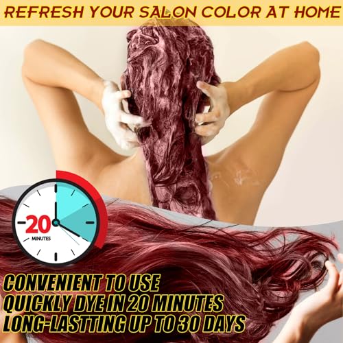 GDRFNP Dark Wine Red Hair Dye Shampoo 3-in-1 for Gray Hair, Herbal Cover Up