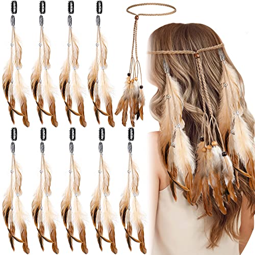Bencailor 10-Piece Feather Hair Clip Extensions - Boho Hippie Headwear