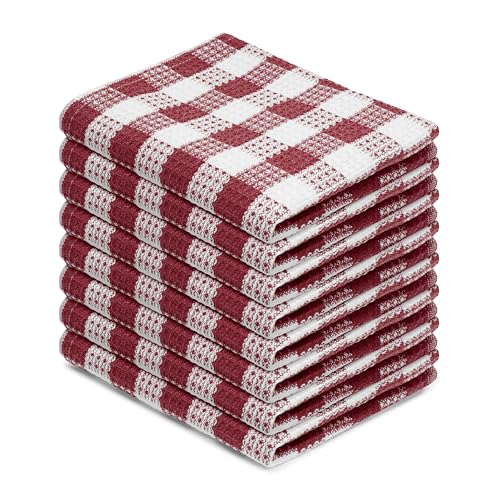 Blue Needles 100% Cotton Kitchen Towels Set of 8 - Plaid Dish Cloths, 12x12 Inches, Ultra Soft & Absorbent