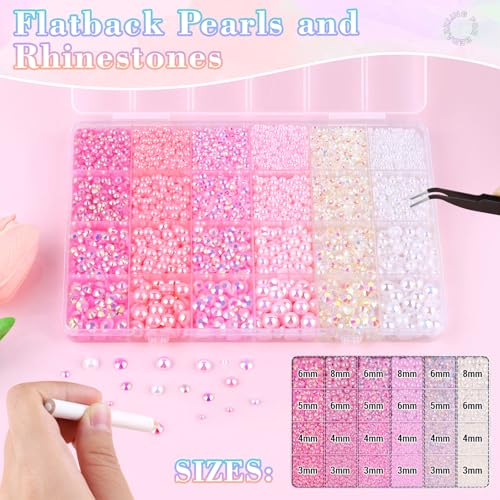 14000pcs Flatback Pearls and Rhinestones Kit with B7000 Glue for Crafts