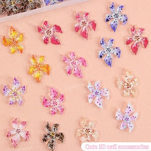 Pink Flower Nail Charms 120pcs Hawaii Hibiscus Nail Rhinestones for Summer Nail Art