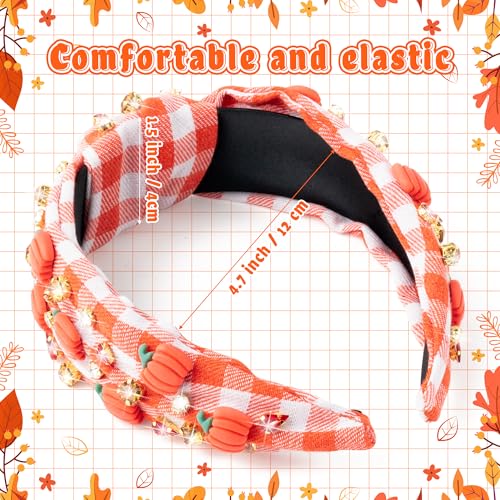 PANTIDE Jeweled Knotted Headband with Rhinestone Pumpkin for Fall