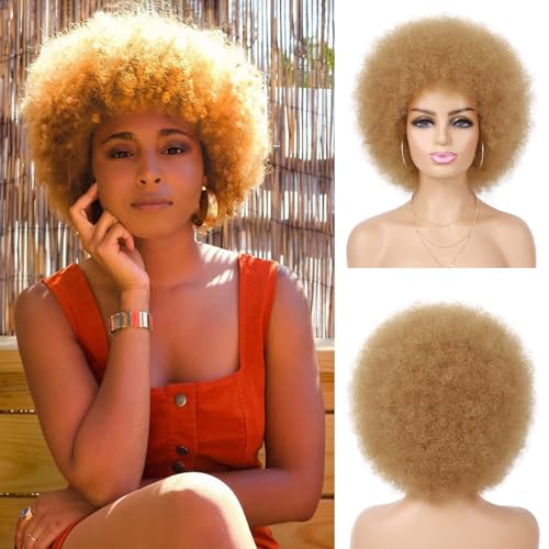 G&T Wig 70s Afro Puff Wig for Black Women - Brown Blonde Natural Looking Cosplay & Party Wig