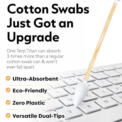 TerpTitans Original ? Bamboo Cotton Swabs | Dual-Tip: Spiral for Maximum Absorption & Fine Point for Pinpoint Precision | Extra Strong, Lint-Free | 200 Count Box