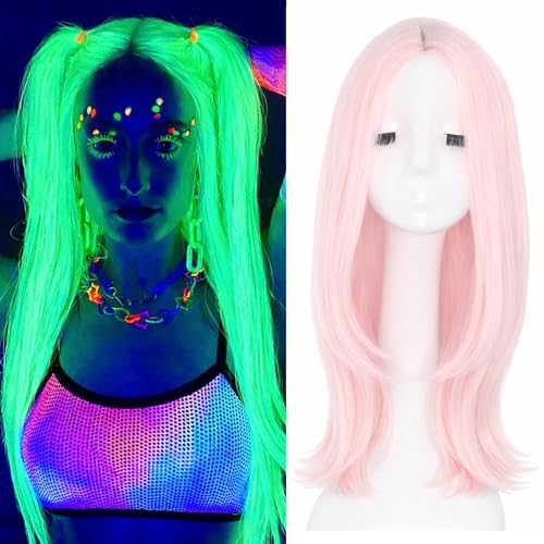 Orgwigs 24-Inch Pink Glow-in-the-Dark Synthetic Wig for Cosplay