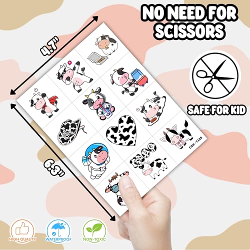 60 Pre-Cut Cow Temporary Tattoos for Kids - Party Favors