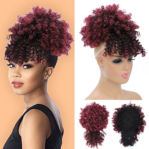 Afro Puff Drawstring Ponytail Extension with Bangs - Short Red