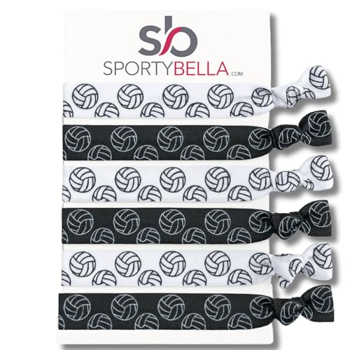 Sportybella Volleyball Hair Ties - No-Crease Elastics for Active Sports, 6 Pack