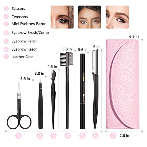6-in-1 Eyebrow Grooming Kit with Tweezer, Razor, Brush, Scissors & Pouch