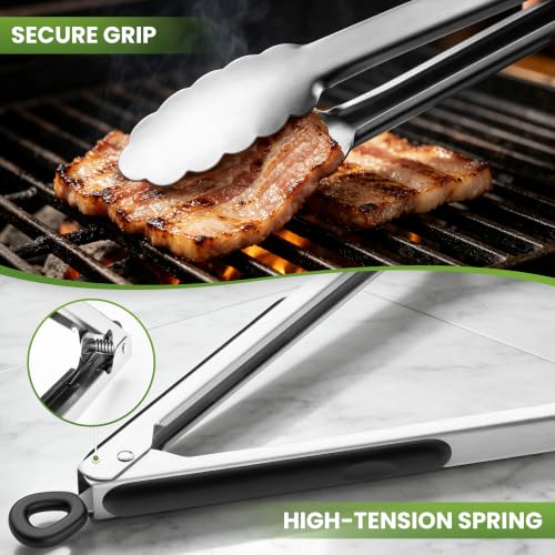 Stainless Steel BBQ Tongs Set - 12 & 17 Inch Long Grill Tools