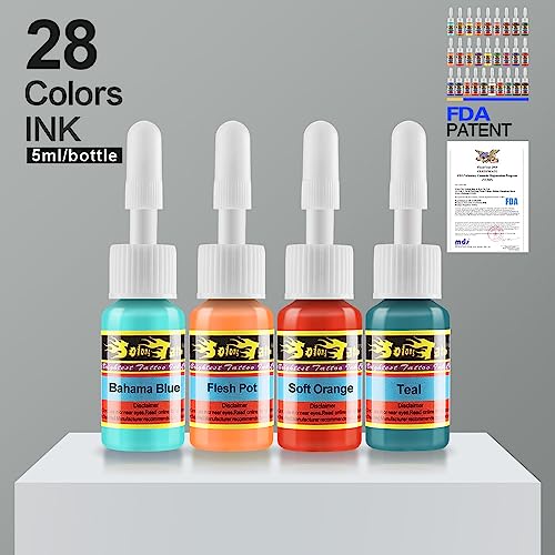 Solong 28-Color Professional Tattoo Ink Set - 5ml Vibrant Pigment Kit