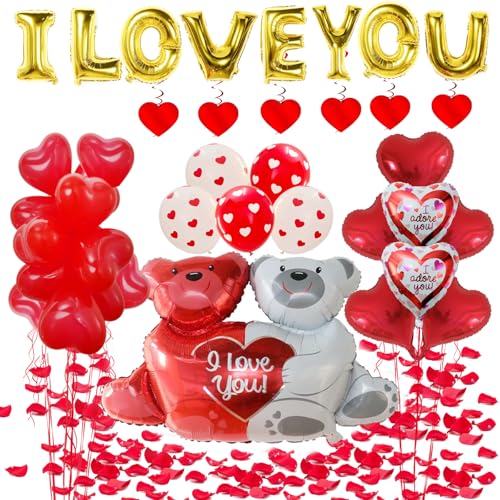 Valentine's Day Balloon Decoration Set with Teddy Bear & Rose Petals