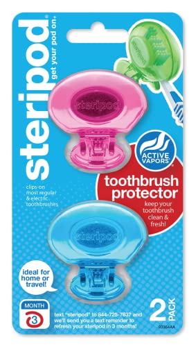 Steripod Toothbrush Protectors, Clip-On Covers for Manual & Electric, 4 Pack