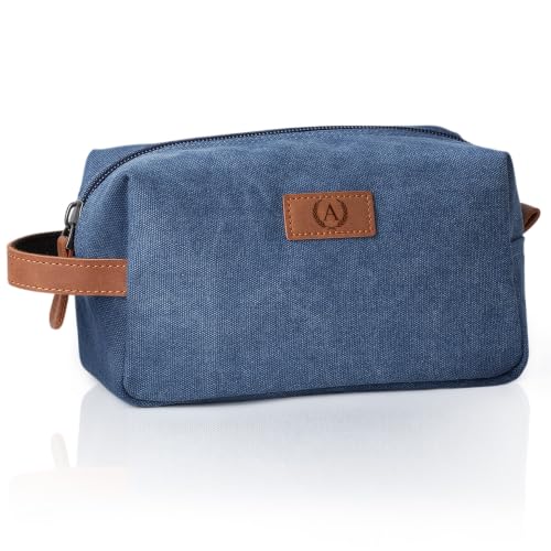 Blue Canvas Toiletry Makeup Bag Dopp Kit - Initial A