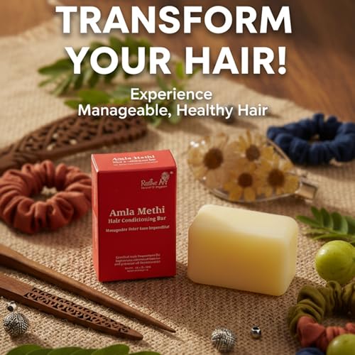 Rustic Art Amla Methi Hair Conditioning Bar - All Hair Types, Frizz Control & Shine, 60g