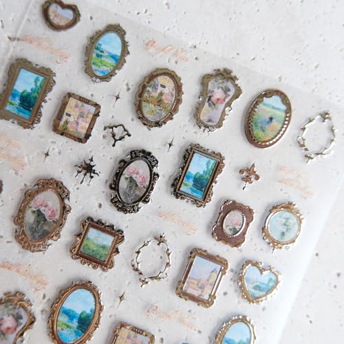 Cestsiren Golden Frame Nail Art Stickers - Vintage Self-Adhesive Decals