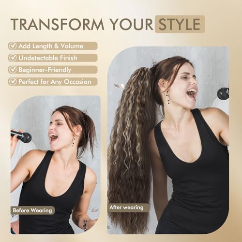 26-Inch Long Wavy Claw Clip Ponytail Extension - Light Grey Synthetic Hair
