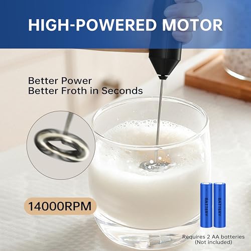 YSSOA Electric Milk Frother with Stainless Steel Stand - Battery Operated Whisk for Coffee, Latte, Matcha, Hot Chocolate