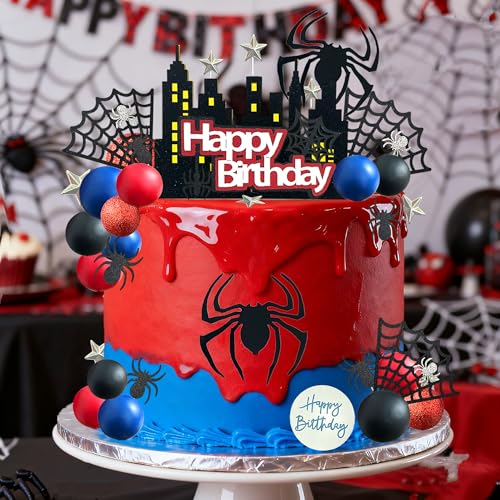 44PCS Spider Cake Decoration Set - Happy Birthday Topper for Boys