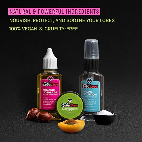 Ear Stretching Aftercare Kit - Balm, Organic Jojoba Oil & Saline Spray for Piercings