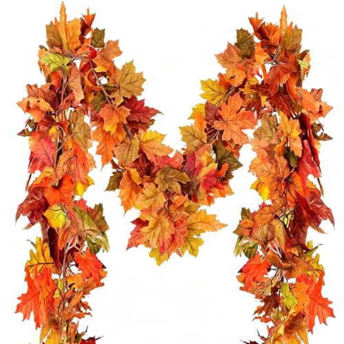 Fall Garland - Maple Leaf Outdoor Decorations (3 Pcs, 5.9 ft)