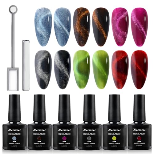 Heemeei Cat Eye Gel Nail Polish Set 6x8ml with Magnetic Stick – Variation Set1