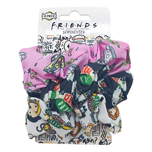 Friends TV Show Fabric Scrunchies - 3-Pack Trendy Hair Accessories