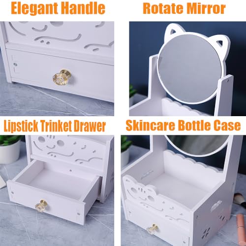 BEAULOOK Rotating Makeup Organizer with Mirror and Drawer, Compact Vanity Case