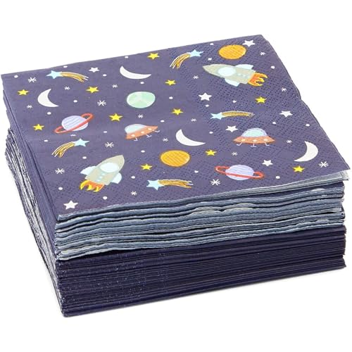 Rocket Ship Space Napkins - 50-Count, 3-Ply, 5x5 in - Kids Party Supplies