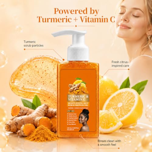 Vitamin C & Turmeric Body Scrub & Wash - Exfoliating Hydrating Shower Gel, 4.05 fl oz