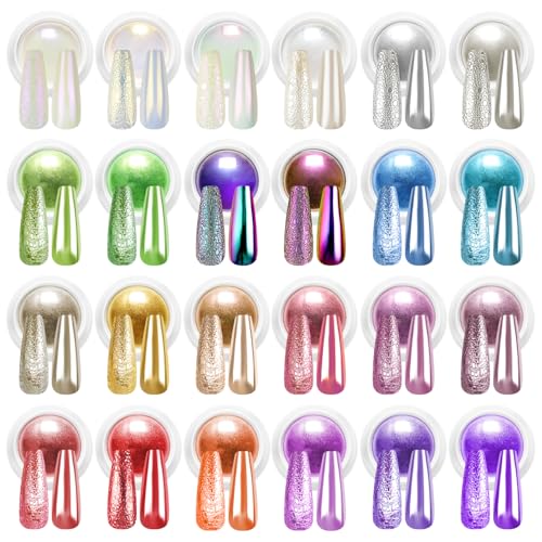 BISHENGYF 24-Color Chrome Nail Powder Set for Mirror Metallic Manicure