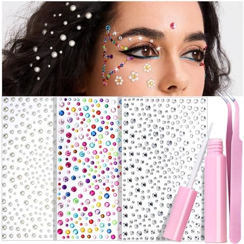 YGDZ Face Gems Kit with Makeup Glue - Rhinestones & Pearls