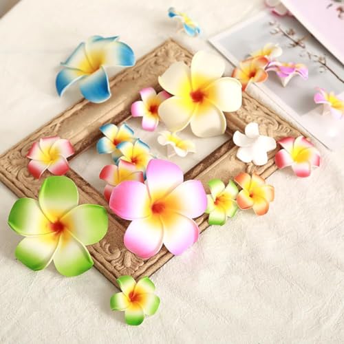 10 Pcs Multicolor Plumeria Flower Hair Clips - 7cm Hawaiian Barrettes