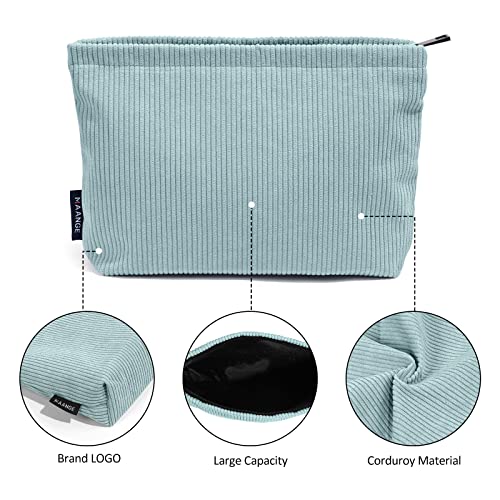 MAANGE Corduroy Makeup Bag for Purse - Portable Travel Pouch (Green)