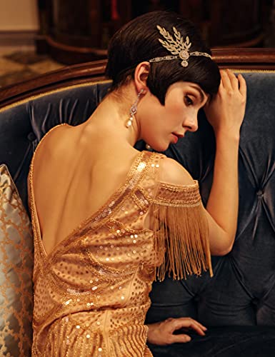 Gold Art Deco 1920s Flapper Pearl Headpiece Headband