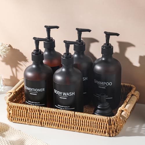 Refillable Matte Amber Shampoo and Conditioner Bottles, 16.9oz - 5 Pack