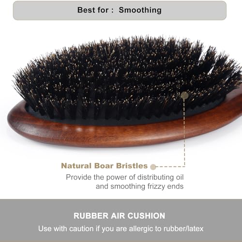 BESTOOL Boar Bristle Hair Brush - Natural Beech Wood Paddle for Smoothing