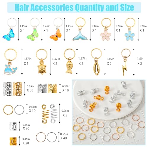 245PCS Gold Hair Jewelry Set - Dreadlock Accessories & Beads