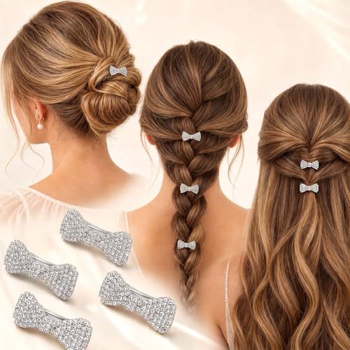 WILLBOND 6 Pcs Mini Rhinestone Hair Clips - Silver Bling Bow Barrettes for Women (Variation: Silver)