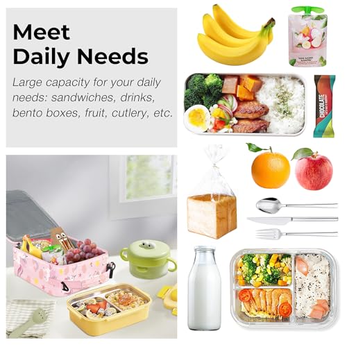 Clastyle Unicorn Insulated Lunch Bag for Kids - Large Pink Tote