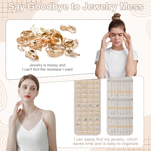 Dynoro Double-Sided Jewelry Organizer Roll - 48 Pockets & 21 Hooks