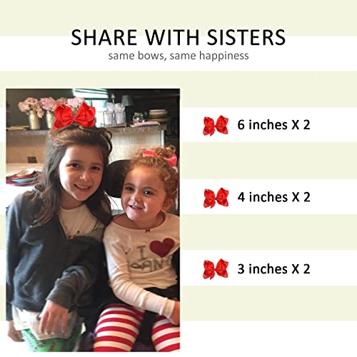 SKYii Red Hair Bows for Girls & Toddlers - 6 Pack Handmade Clip Hair Accessories