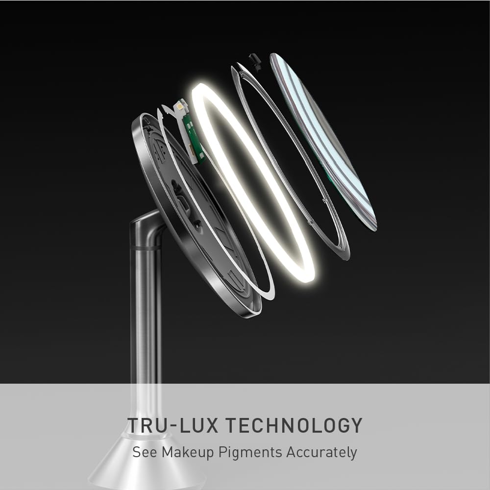 simplehuman 5" Round Rechargeable Mini Travel Sensor Makeup Mirror (2014 Model, Discontinued), 10x Magnification, Brushed Stainless Steel
