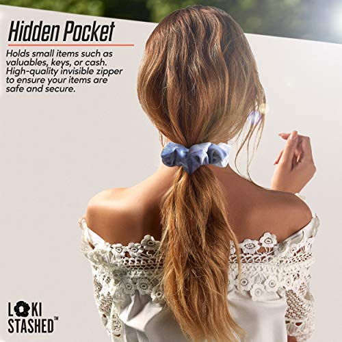 3-Pack Velvet Hair Tie Scrunchies with Hidden Zipper Pocket - Navy, Tan, Black