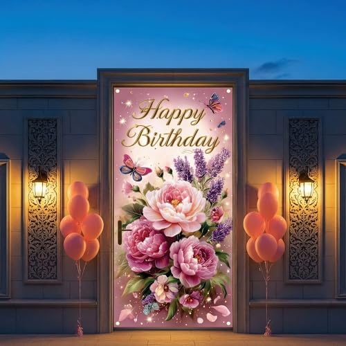 Elegant Pink Peony Birthday Door Banner - Floral Decor for Milestones