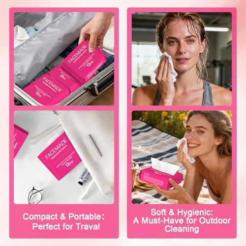 FACEMADE Disposable Travel Face Towels 48 Count (4 Packs) - Soft & Absorbent