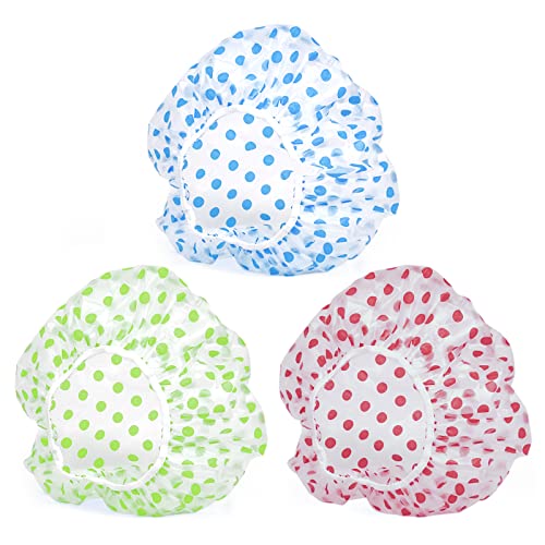 3-Pack Reusable Waterproof Shower Caps for Women - Elastic Fit